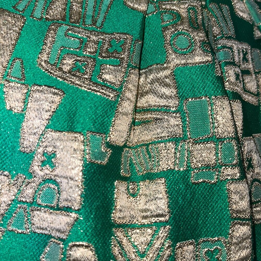 Vintage Womens Dress Size Small Green Geometric Print Maxi Casual Pleated - Picture 7 of 16